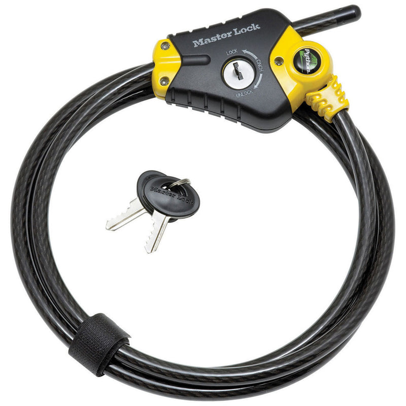 Yellow/Black Adjustable Python Braided Steel Cable Lock, 6 ft x 3/8 in
