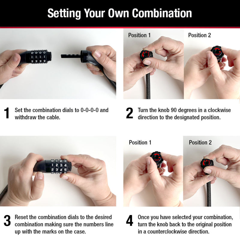 Combination Braided Steel Cable Lock, 5 ft x 1/2 in