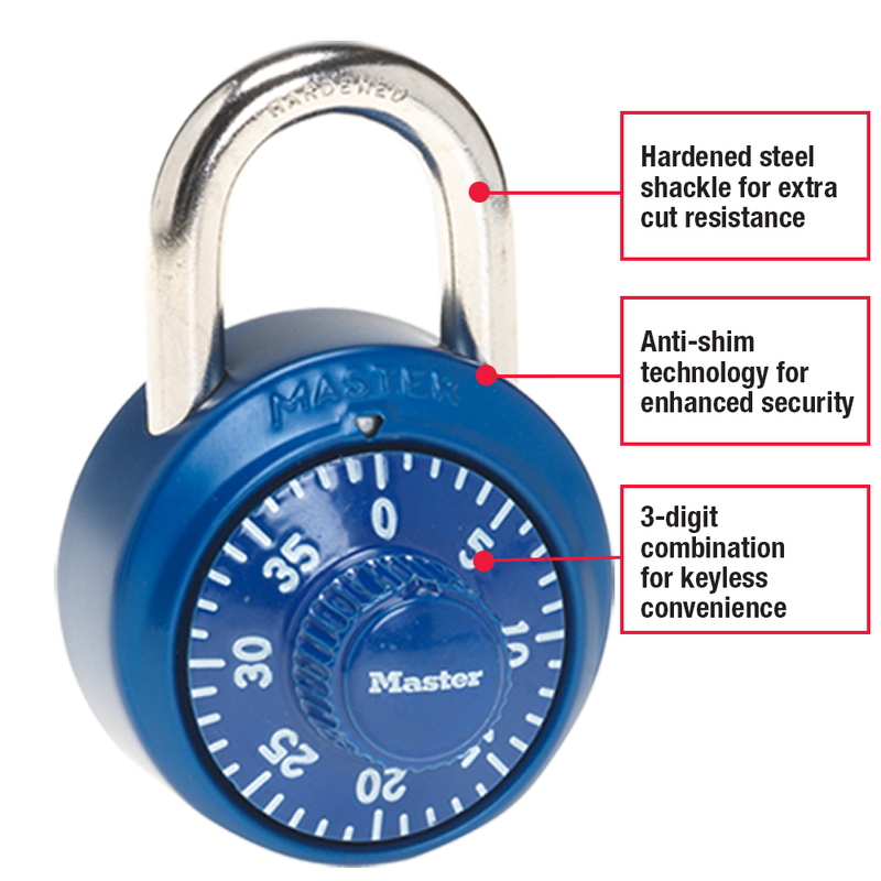 Combination Dial Padlock with Aluminum Cover 1530DCM; Assorted Colors