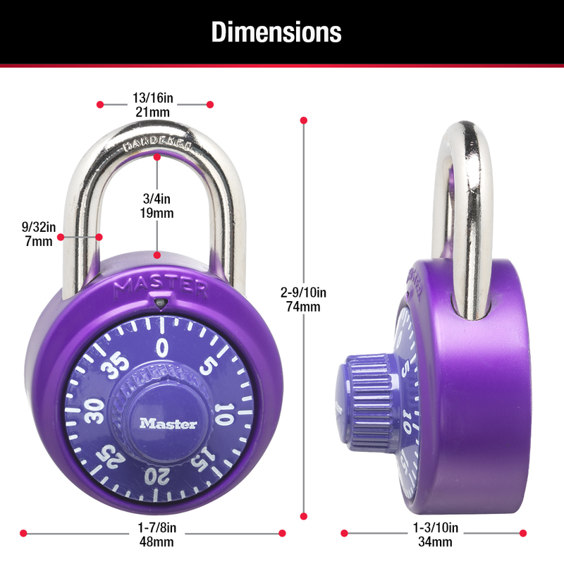 Combination Dial Padlock with Aluminum Cover 1530DCM; Assorted Colors