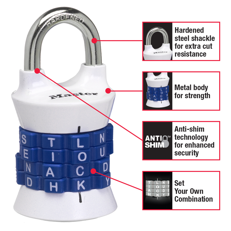 Set Your own WORD Combination Padlock 1535DWD; Assorted Colors