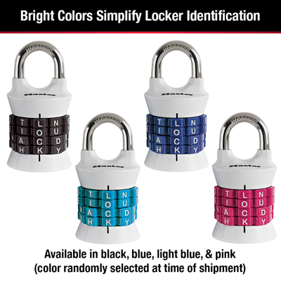 WORD Combination Lock, Assorted Colors, 1-1/2 in Wide