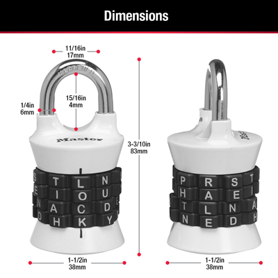WORD Combination Lock, Assorted Colors, 1-1/2 in Wide