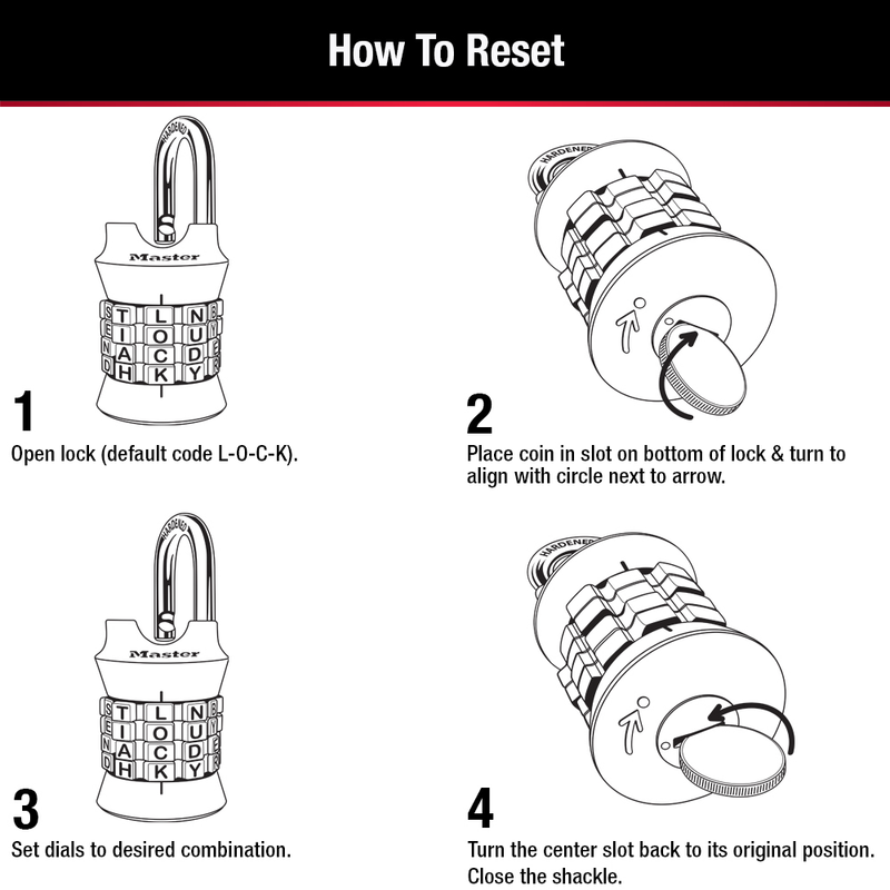 WORD Combination Lock, Assorted Colors, 1-1/2 in Wide