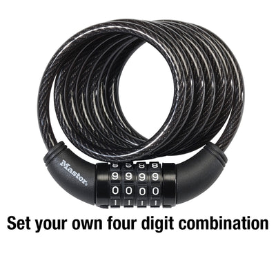 Combination Braided Steel Cable Lock, 6 ft x 5/16 in