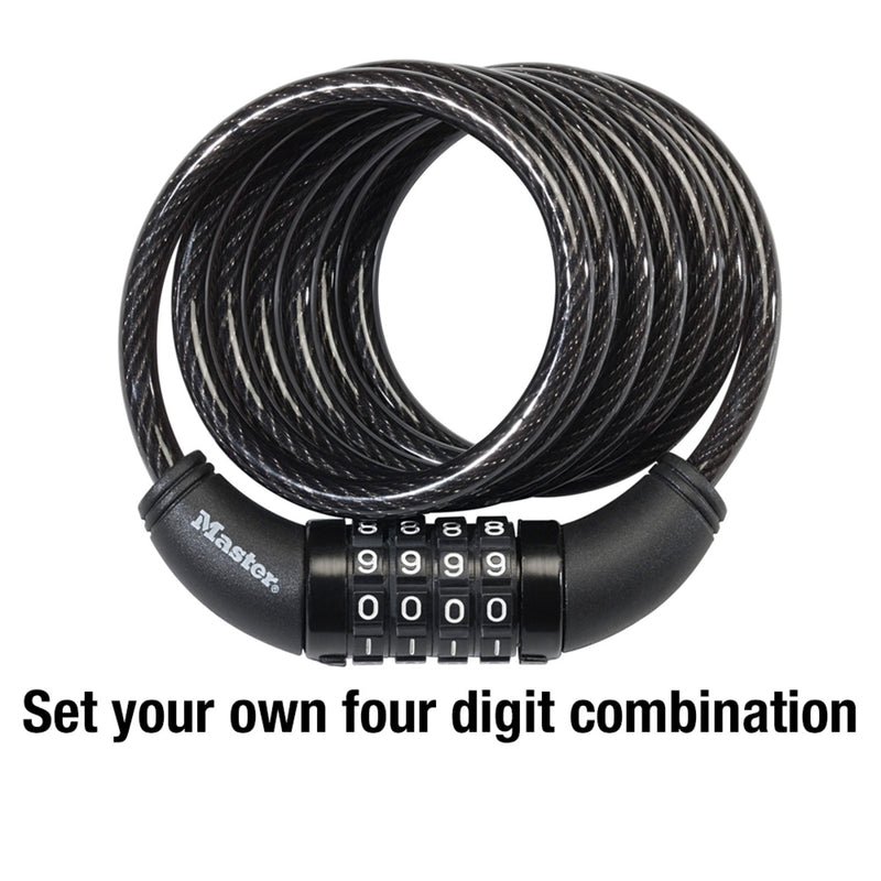 Combination Braided Steel Cable Lock, 6 ft x 5/16 in