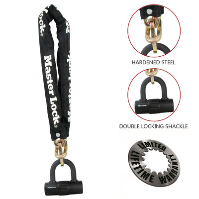 Hardened Steel Bike Lock Chain with Mini U–Lock, 3 ft x 10 mm