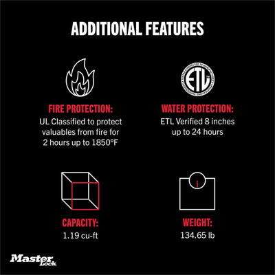 Master Lock Black Premium 2-Hour Fireproof Safe with Combination Dial, 1.2 cu-ft