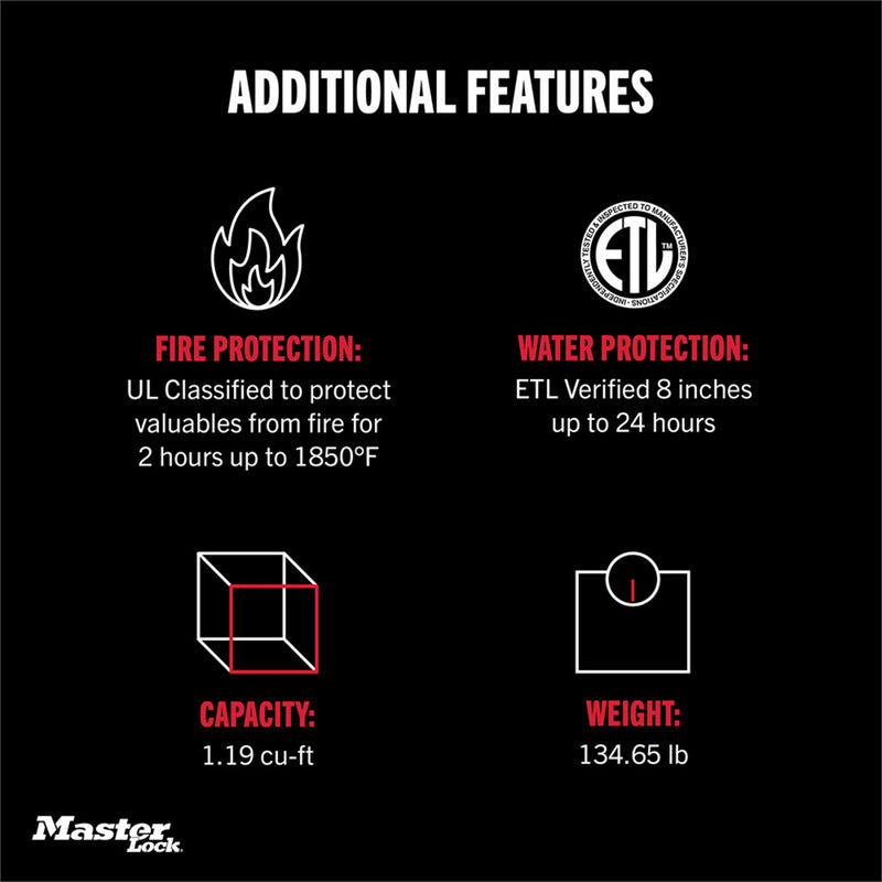 Master Lock Black Premium 2-Hour Fireproof Safe with Combination Dial, 1.2 cu-ft