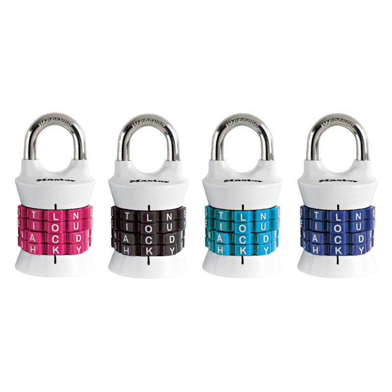WORD Combination Lock, Assorted Colors, 1-1/2 in Wide