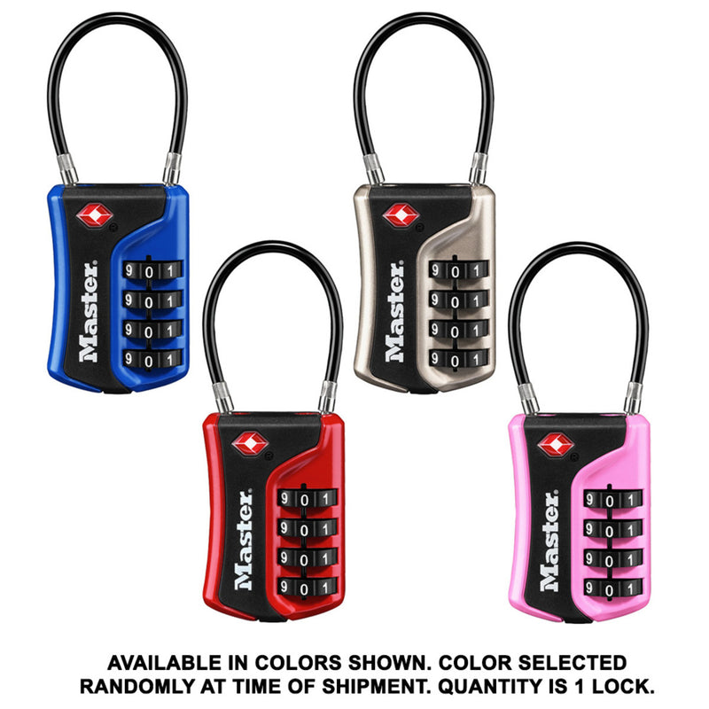 Flexible Shackle Set Your Own Combination TSA Lock, Assorted Colors, 1-3/8 in Wide