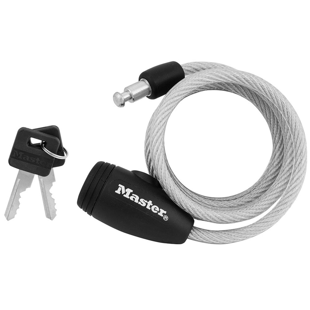 Black Keyed Cable Lock, Vinyl Coated Braided Steel, 5 ft x 5/16 in