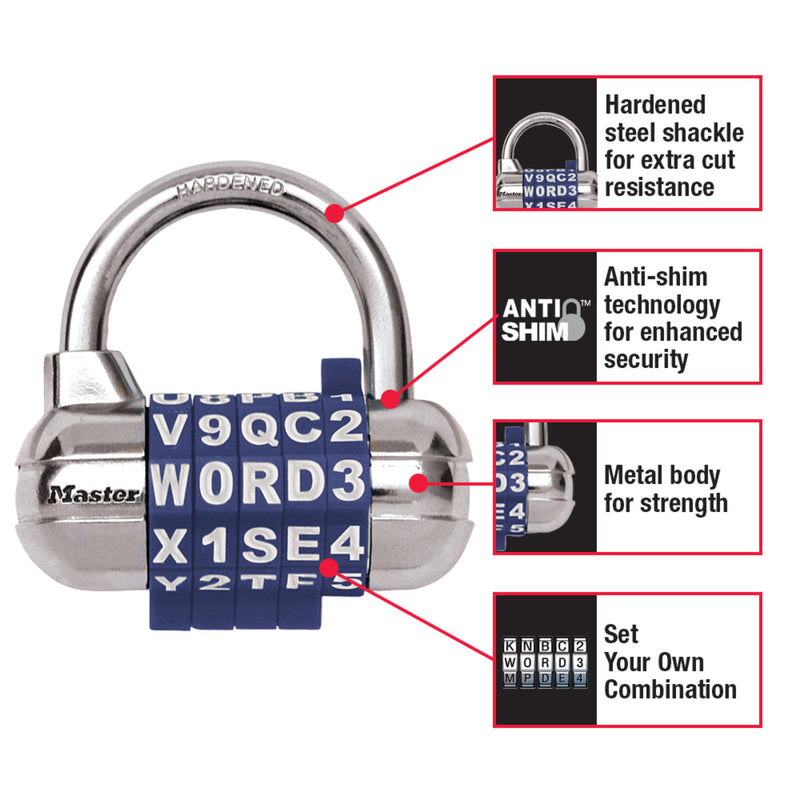 WORD Combination Lock with Interchangeable Dials, Assorted Colors, 2-1/2 in Wide