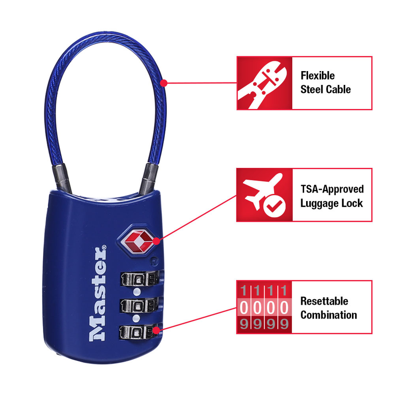 Set Your Own Combination TSA-Approved Luggage Lock 4688D; Assorted Colors: 4-pack
