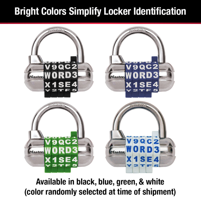 WORD Combination Lock with Interchangeable Dials, Assorted Colors, 2-1/2 in Wide