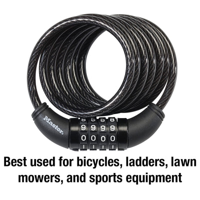 Combination Braided Steel Cable Lock, 6 ft x 5/16 in