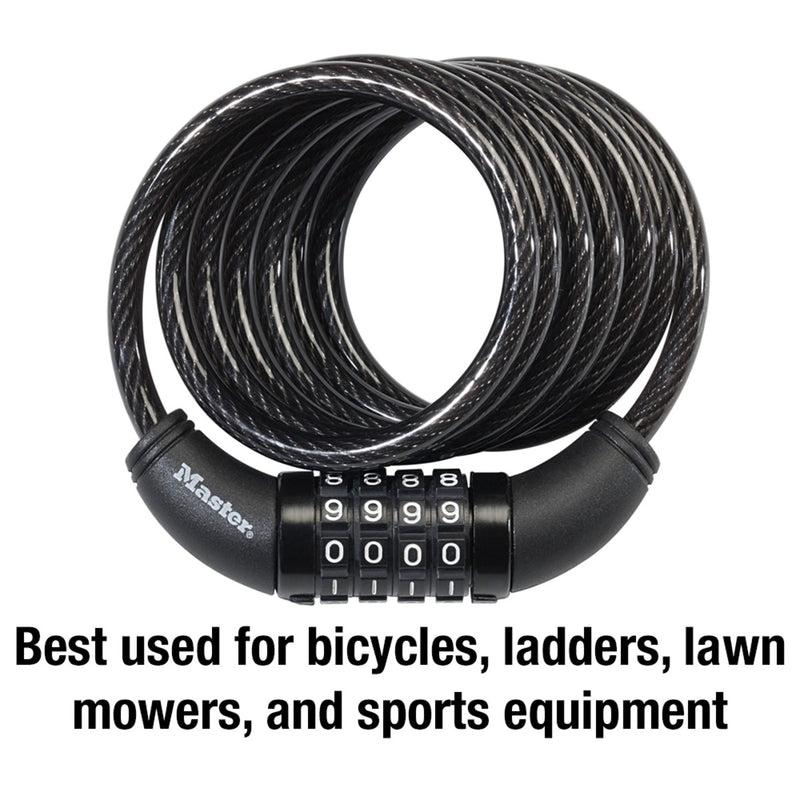Combination Braided Steel Cable Lock, 6 ft x 5/16 in