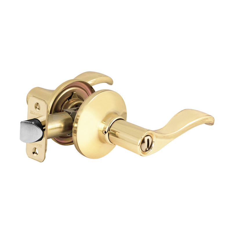 Wave Style Lever Privacy Door Lock; Polished Brass