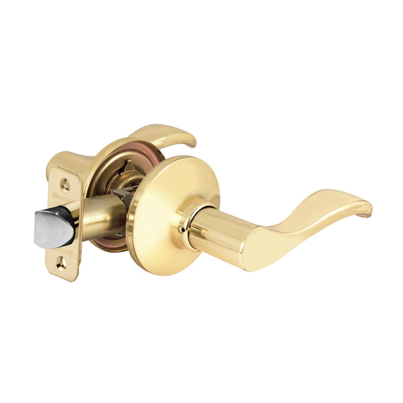 Wave Style Lever Passage Door Lock; Polished Brass