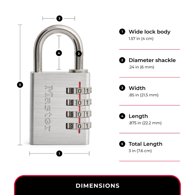 Solid Metal Combination Lock, 1–9/16 in Wide Metal Combination Luggage Lock, Set Your Own Combo, 1 9/16 in Wide
