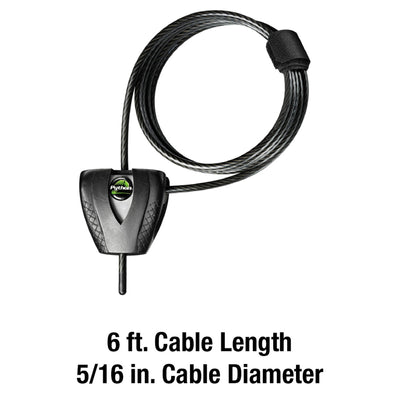 Silver/Black Adjustable Python Braided Steel Cable Lock, 6 ft x 3/16 in