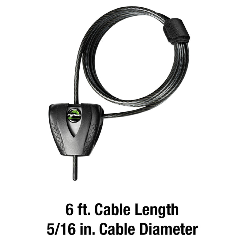 Silver/Black Adjustable Python Braided Steel Cable Lock, 6 ft x 3/16 in