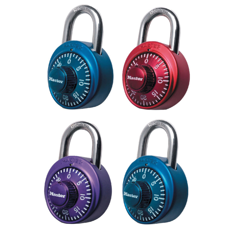 Dial Combination Lock with Aluminum Cover, Assorted Colors, 1-7/8 in Wide