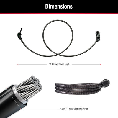 Combination Braided Steel Cable Lock, 5 ft x 1/2 in