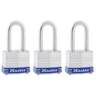 Laminated Steel Padlock, Pin Tumbler, 1-9/16 in Wide, 3-pack