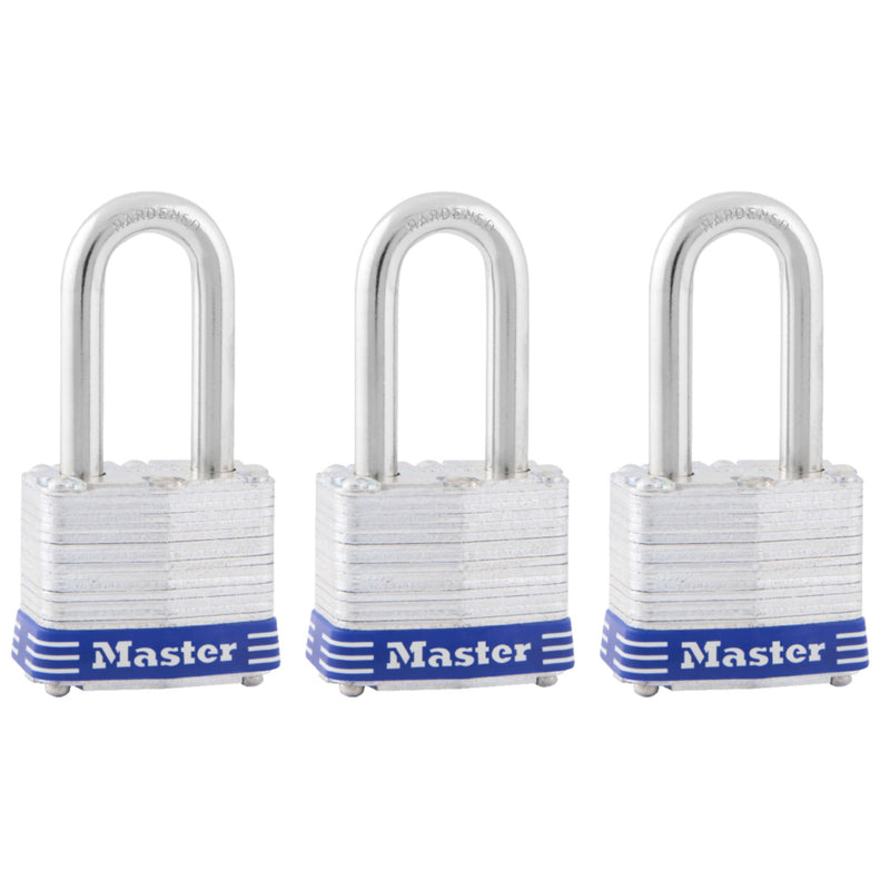 Laminated Steel Padlock, Pin Tumbler, 1-9/16 in Wide, 3-pack