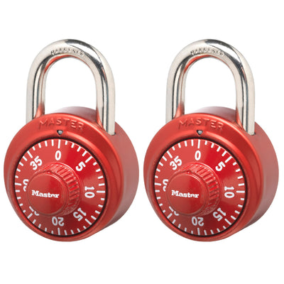 Standard Dial Combination Lock Locker Lock, Assorted Colors, 1-9/16 in Wide, 2-Pack