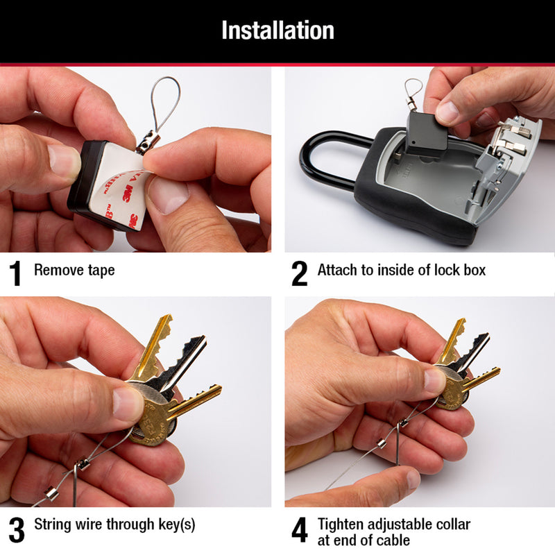 Retractable Key Tether for Lock Boxes, Retractable Steel Cable, 36 in