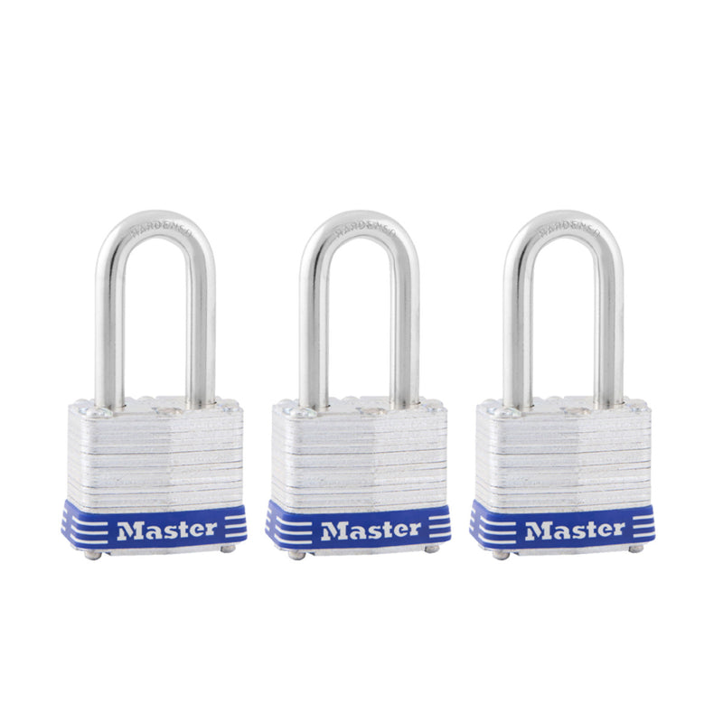 Laminated Steel Padlock, Pin Tumbler, 1-9/16 in Wide, 3-pack