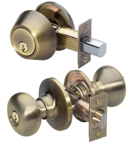 Biscuit Style Knob Entry Door Lock w/Single Cylinder Deadbolt; Combo Pack