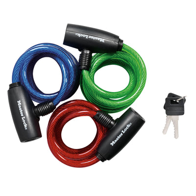 Keyed Braided Steel Cable Bike Lock, 6 Ft, 3-Pack, Assorted Colors