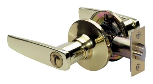 Straight style lever bed and bath door knob; polished brass