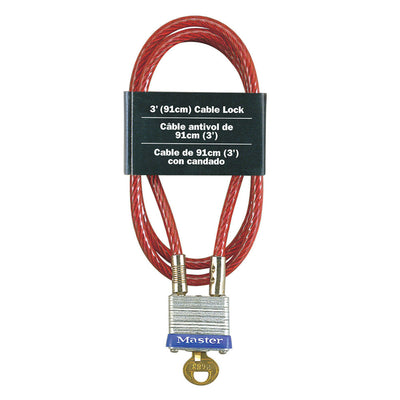 Braided Steel Cable Lock with Integrated Laminated Steel Padlock, 3 ft x 3/16 in