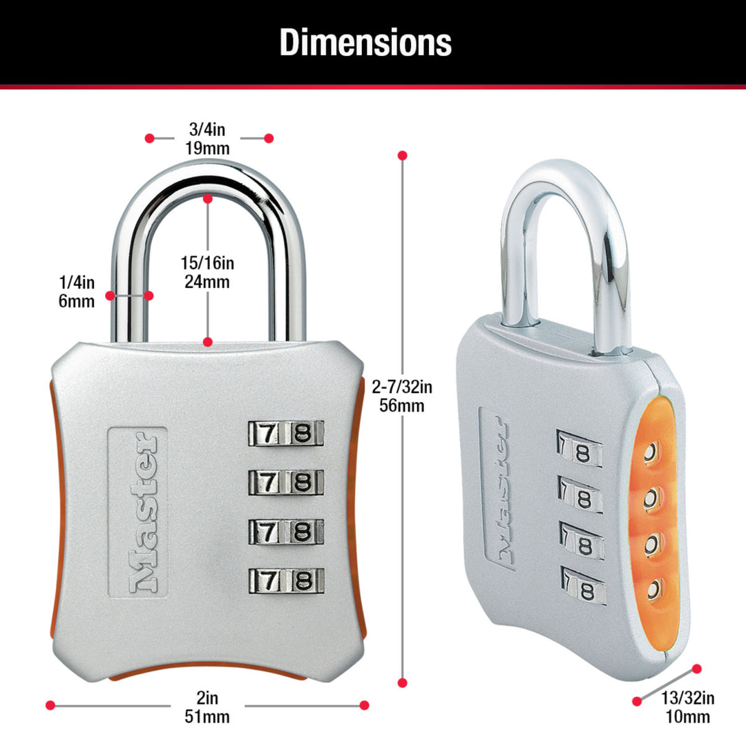 Lucchetto Master Lock 653D A Combinazione - 5,1 Cm, Corpo In Metallo, 4 Ghieri, Per Armadietti Scuola E Palestra (Colori Variabili)