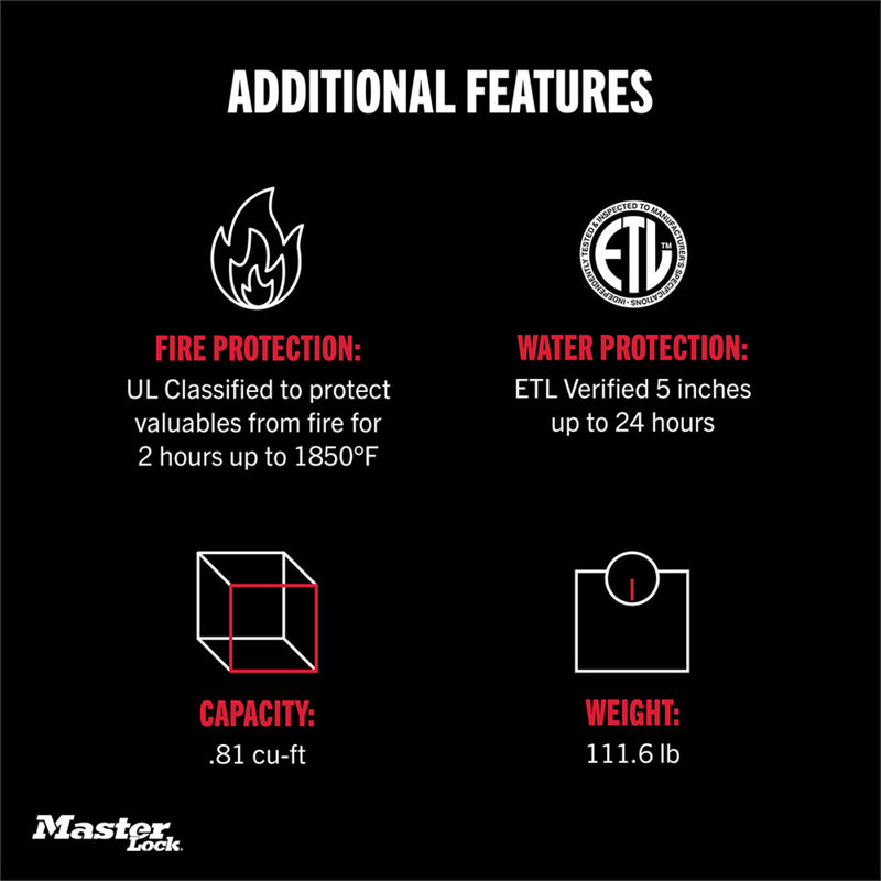 Master Lock Black Premium 2-Hour Fireproof Safe with Digital Keypad, .82 cu-ft