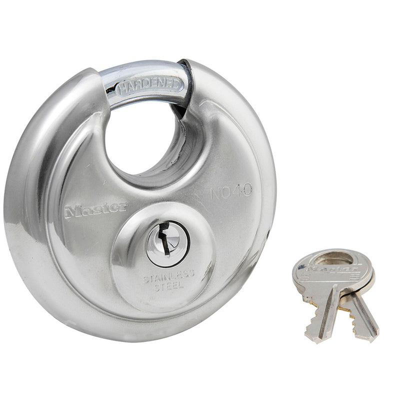 Stainless Steel Discus Padlock with Shrouded Shackle, 2-3/4 in Wide