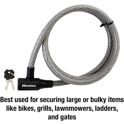 Heavy Duty Keyed Braided Steel Cable Lock, 6 ft x 5/8 in