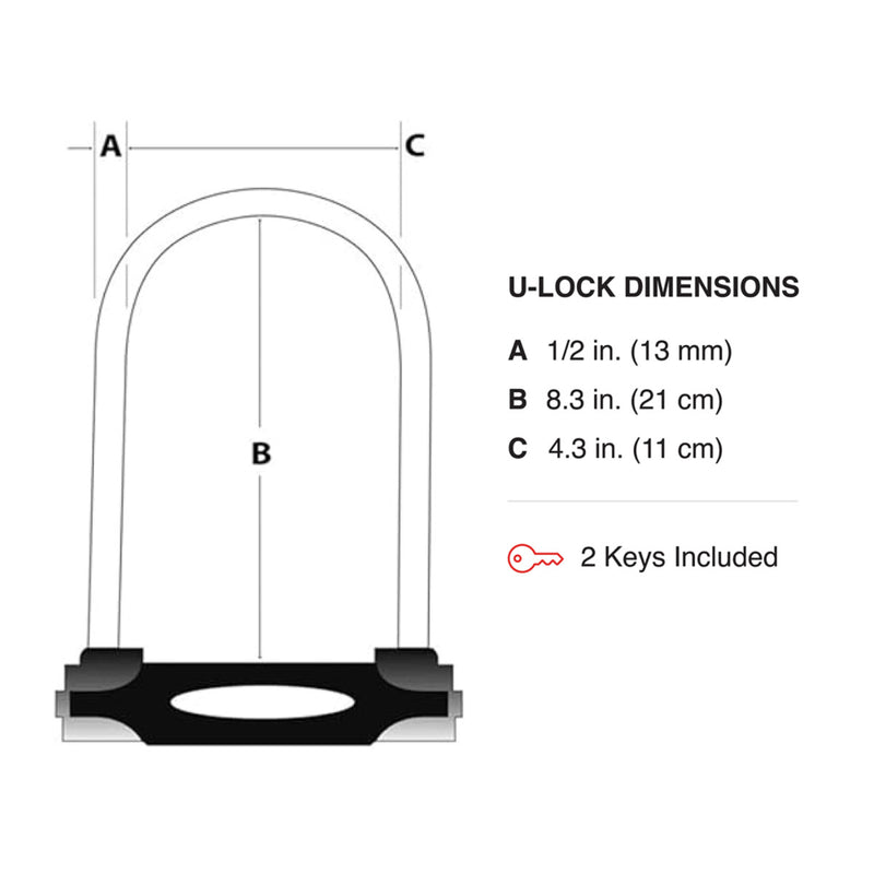 Heavy Duty Hardened Steel U-Lock, 6 in Wide, 8-1/4 in Shackle