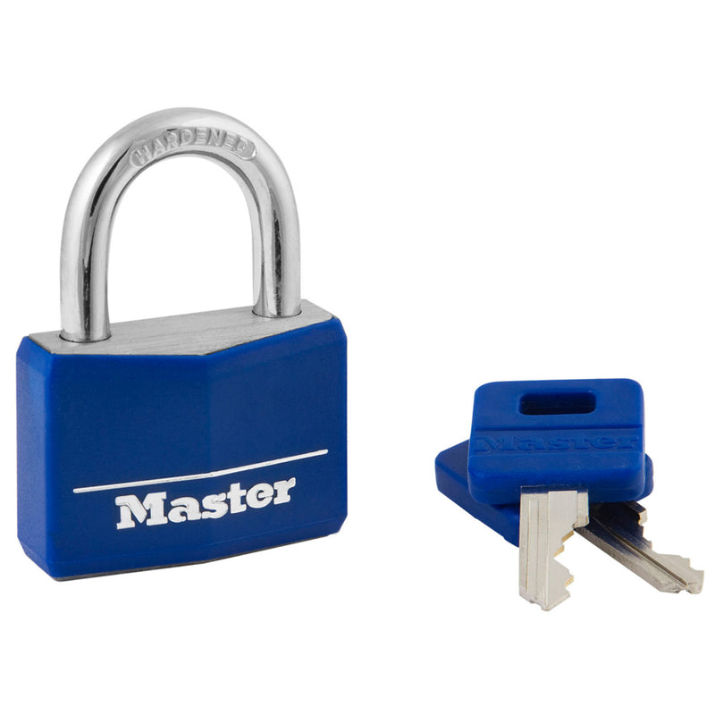 Blue Vinyl-Covered Solid Body Padlock, 1-9/16 in Wide