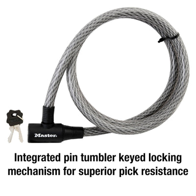 Heavy Duty Keyed Braided Steel Cable Lock, 6 ft x 5/8 in