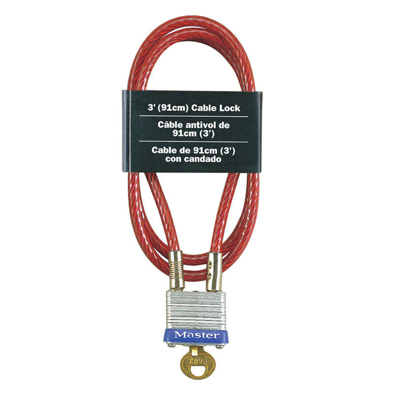 Braided Steel Cable Lock with Integrated Laminated Steel Padlock, 3 ft x 3/16 in