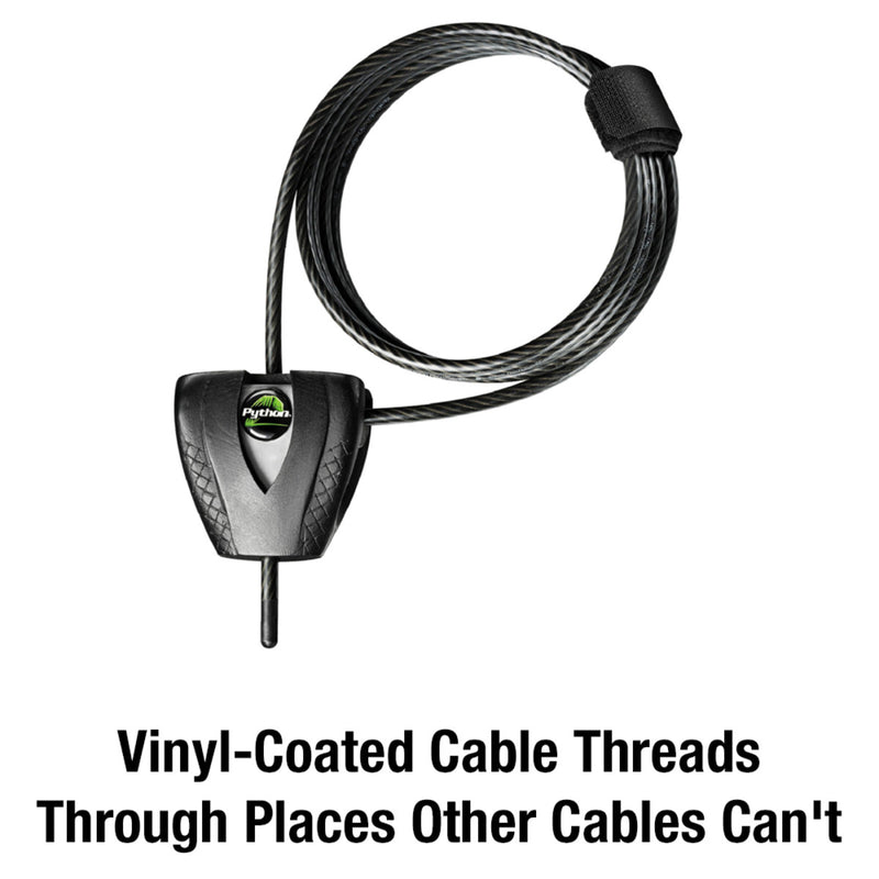 Silver/Black Adjustable Python Braided Steel Cable Lock, 6 ft x 3/16 in