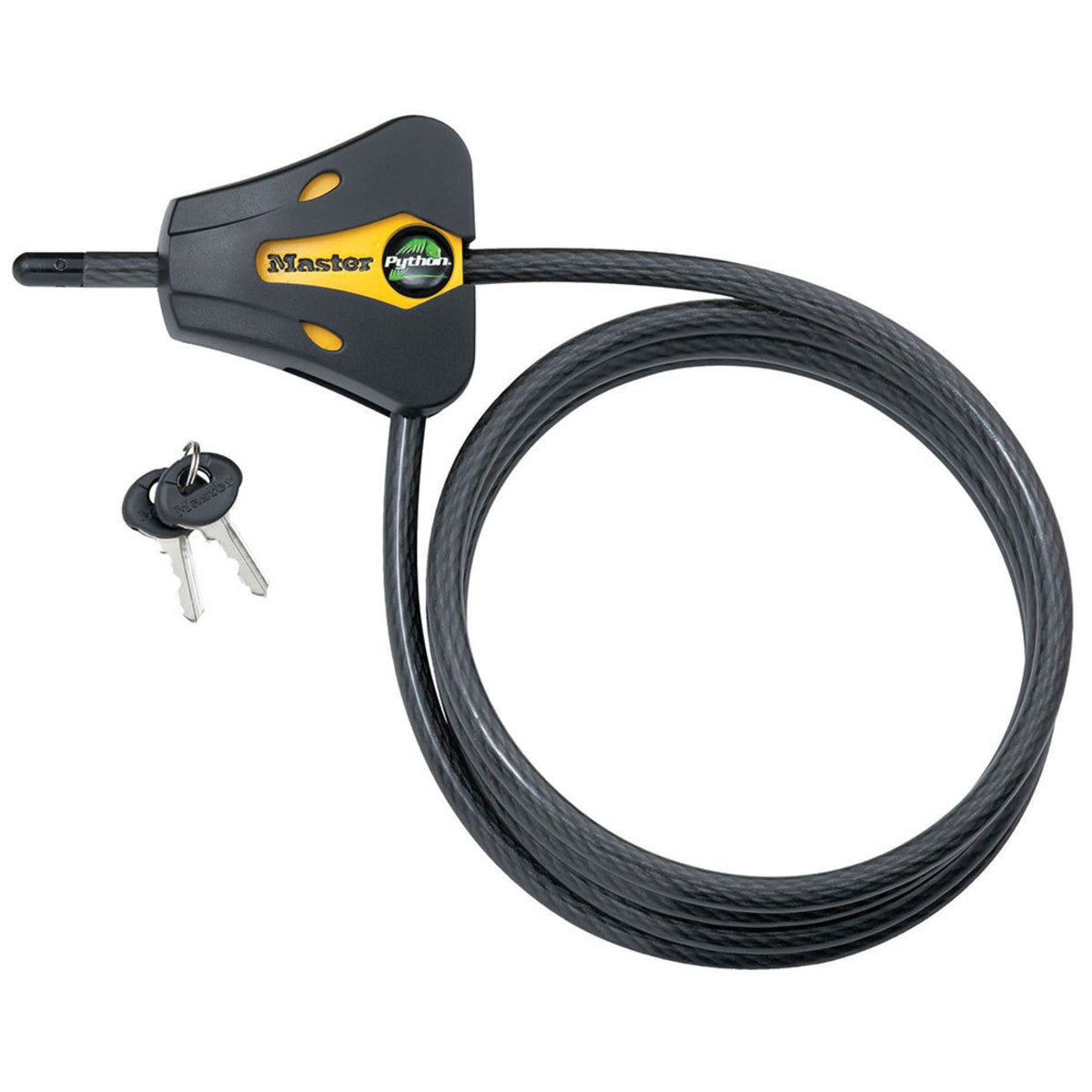 Yellow and Black Adjustable Python™ Braided Steel Cable Lock, 6 ft x 5 ...