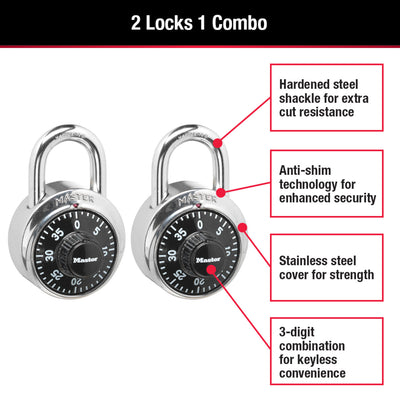 Standard Dial Combination Lock, 1-7/8 in Wide - 2-Pack