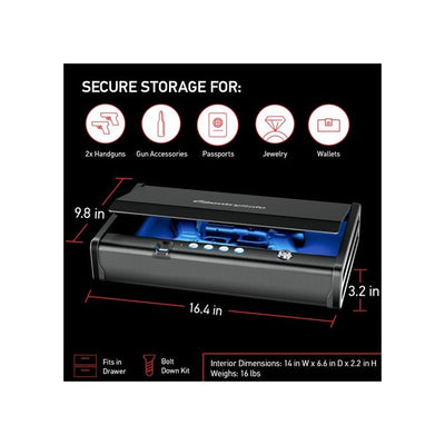 QAP2BLX XL Quick Access Biometric Pistol Safe with Lights